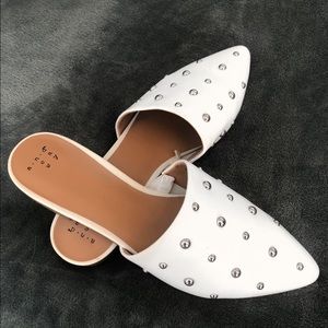 NEW! White Studded Flats Mules Size 9